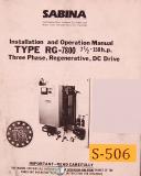 Sabina-Sabina RG-7800, Regenerative DC Drive Install Wiring and Opeartion Manual-MF-RG-RG-7800-01
